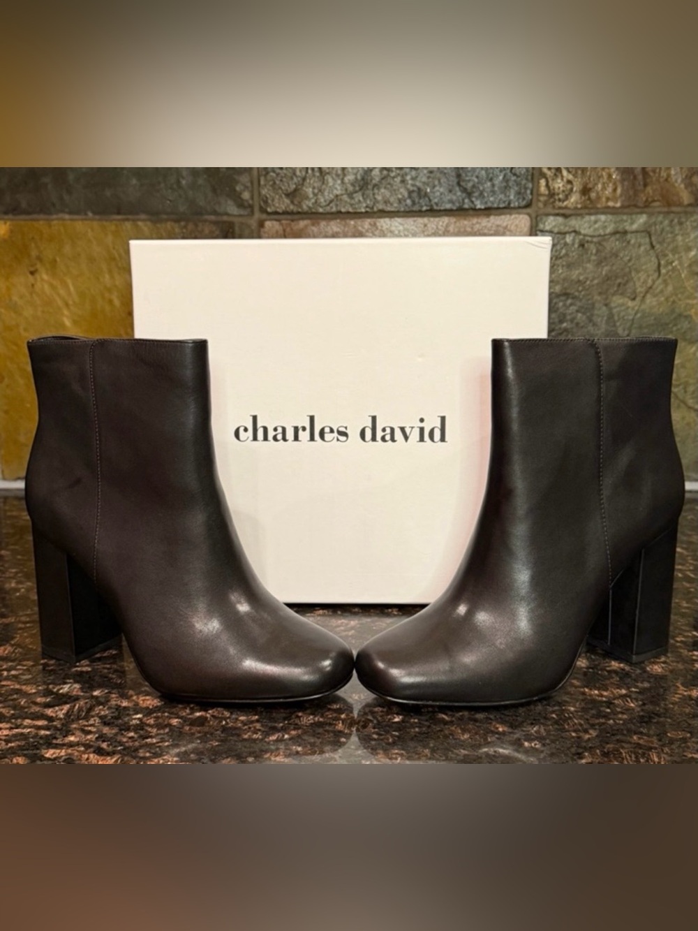 Charles David Studio Booties Womens Size 9M Black Side Zip Block Heel